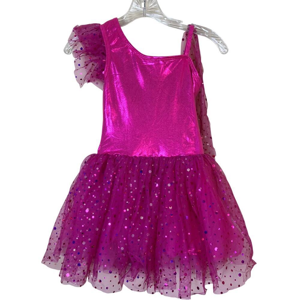 Curtain Call CLA Dance Costume E692 Pink Metallic Biketard With Polka Dot Tutu